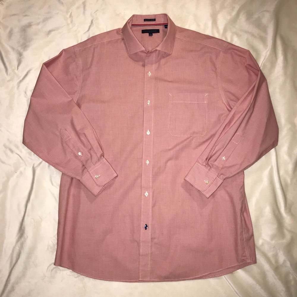 Men’s Tommy Hilfiger red and white dress shirt
